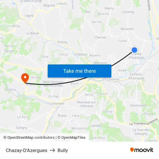 Chazay-D'Azergues to Bully map
