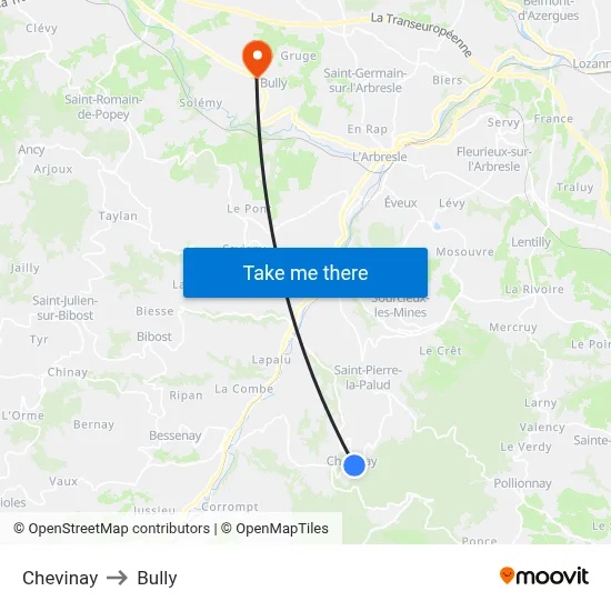 Chevinay to Bully map