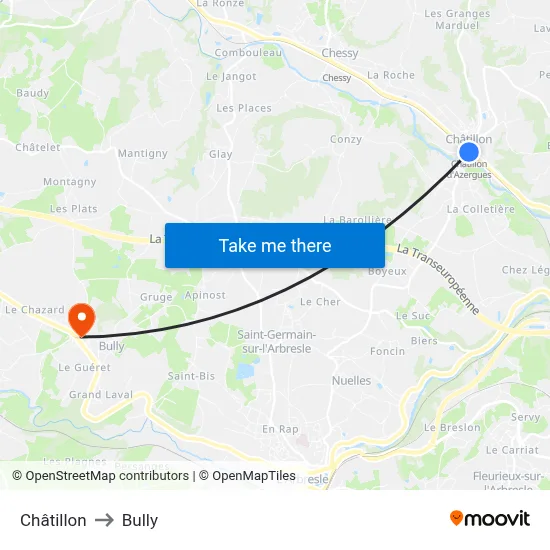 Châtillon to Bully map