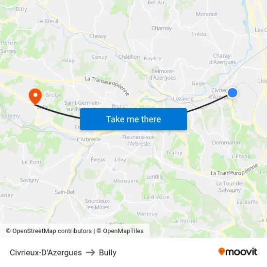 Civrieux-D'Azergues to Bully map
