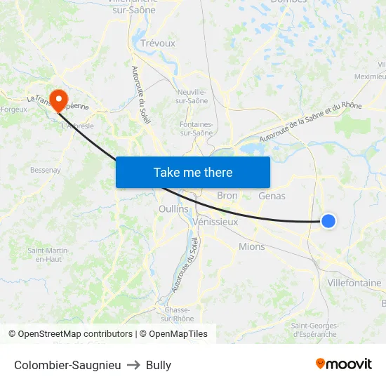 Colombier-Saugnieu to Bully map