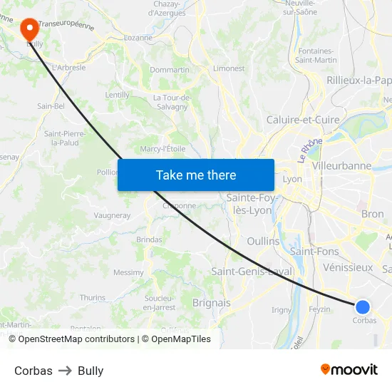 Corbas to Bully map