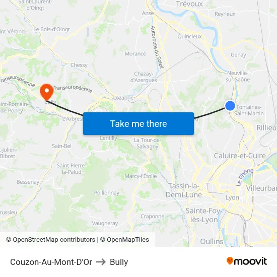 Couzon-Au-Mont-D'Or to Bully map