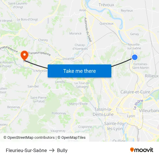 Fleurieu-Sur-Saône to Bully map
