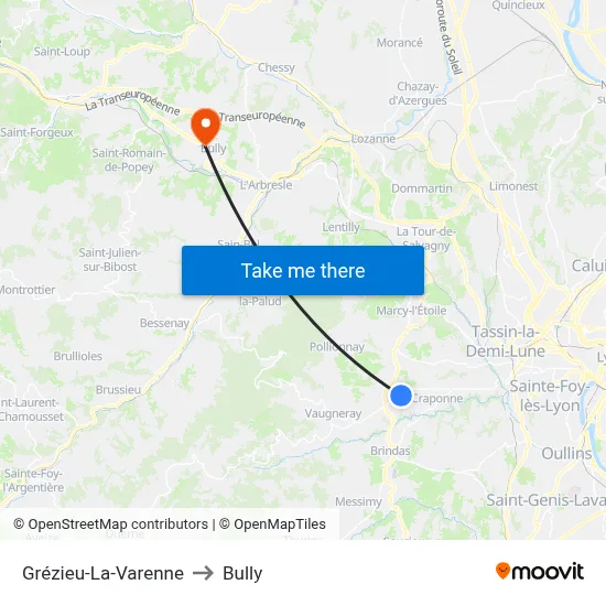 Grézieu-La-Varenne to Bully map