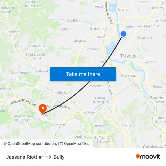 Jassans-Riottier to Bully map
