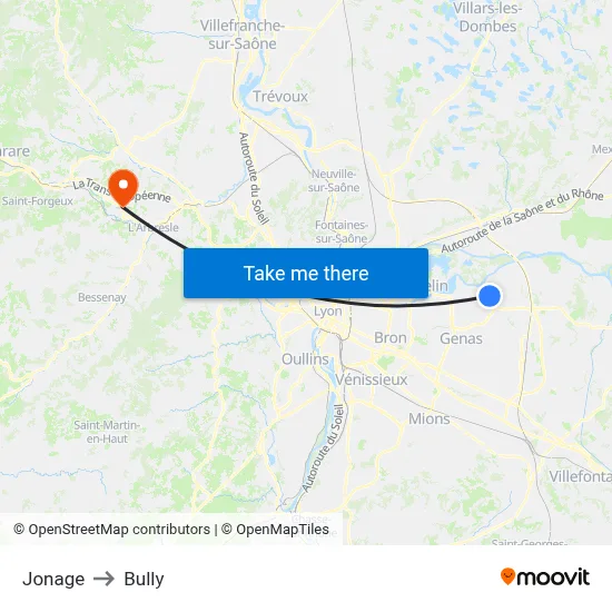 Jonage to Bully map