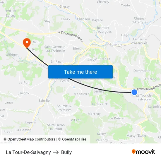 La Tour-De-Salvagny to Bully map