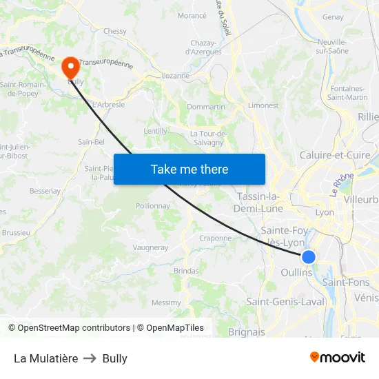 La Mulatière to Bully map