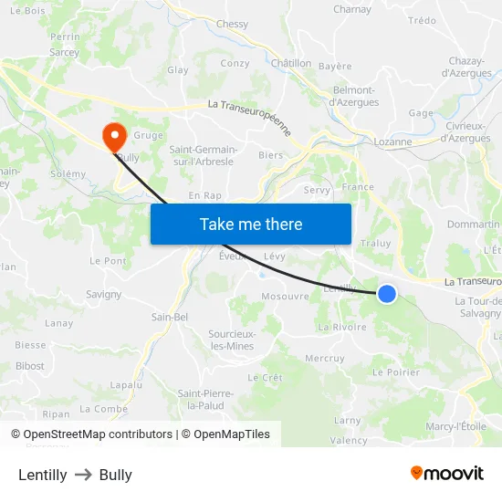 Lentilly to Bully map