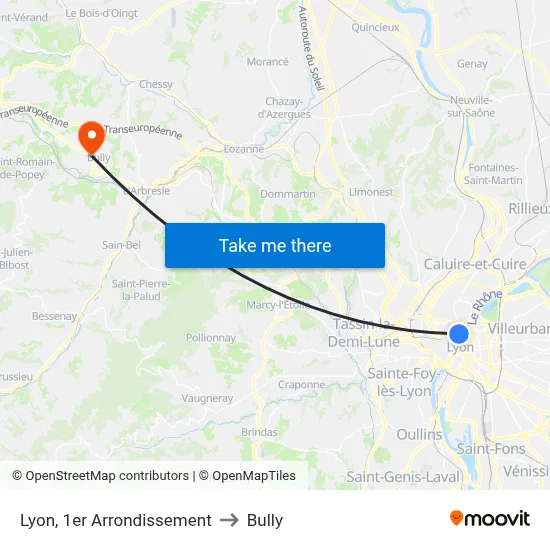 Lyon, 1er Arrondissement to Bully map