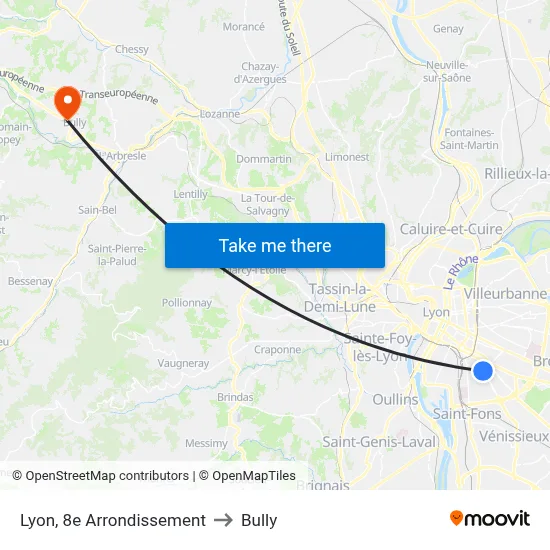Lyon, 8e Arrondissement to Bully map
