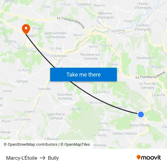 Marcy-L'Étoile to Bully map
