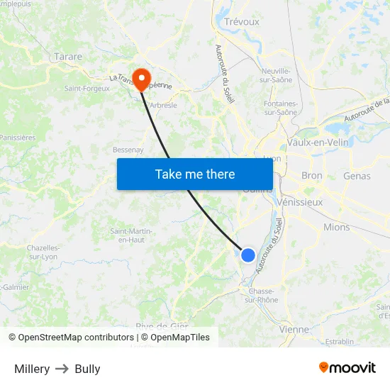 Millery to Bully map