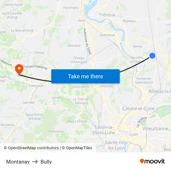 Montanay to Bully map