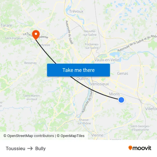 Toussieu to Bully map