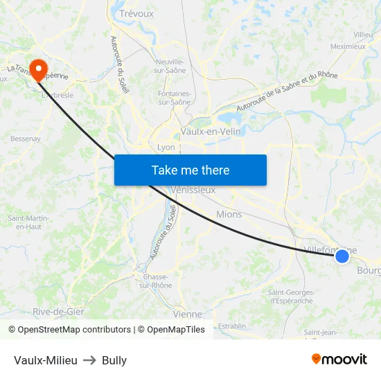 Vaulx-Milieu to Bully map