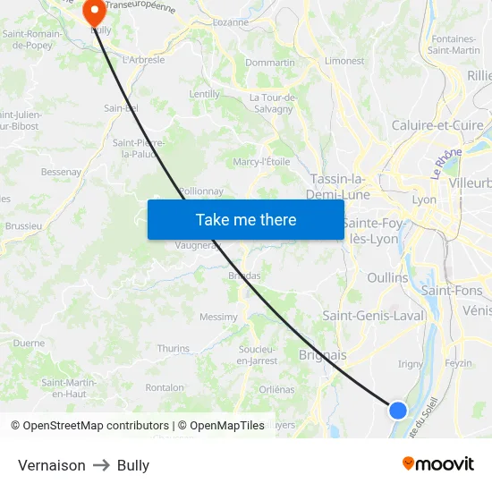 Vernaison to Bully map