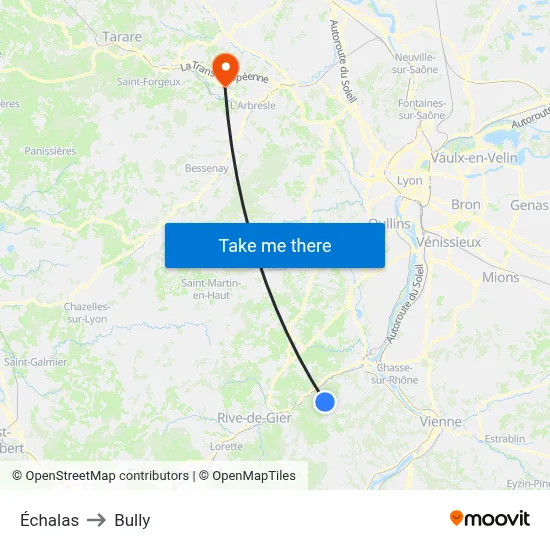 Échalas to Bully map