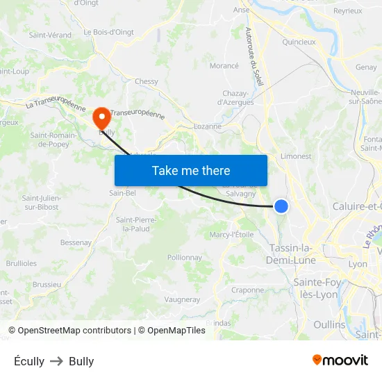 Écully to Bully map