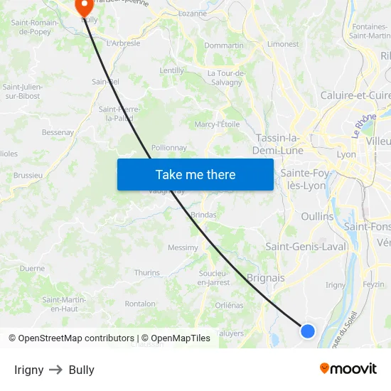 Irigny to Bully map