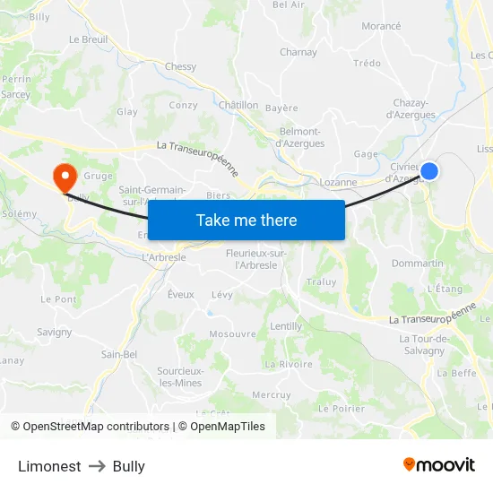 Limonest to Bully map