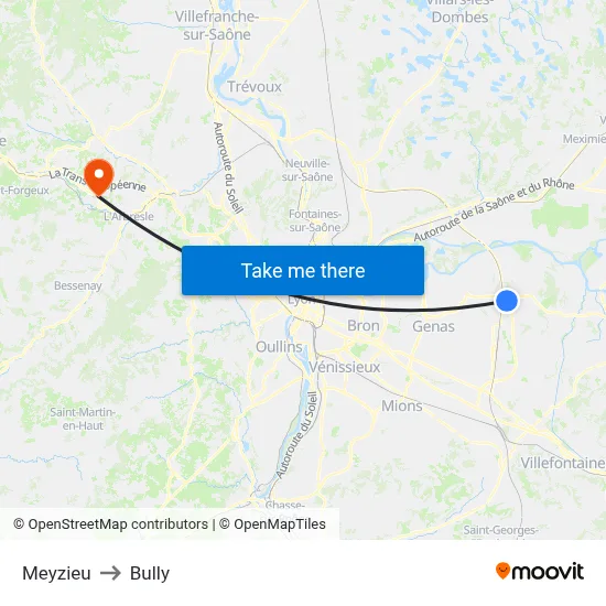 Meyzieu to Bully map