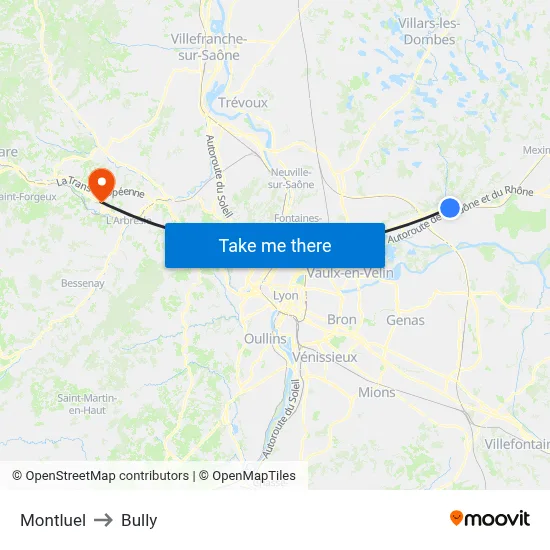 Montluel to Bully map