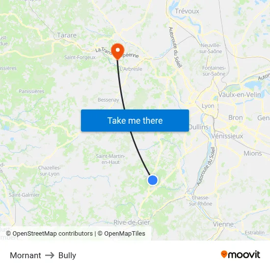 Mornant to Bully map