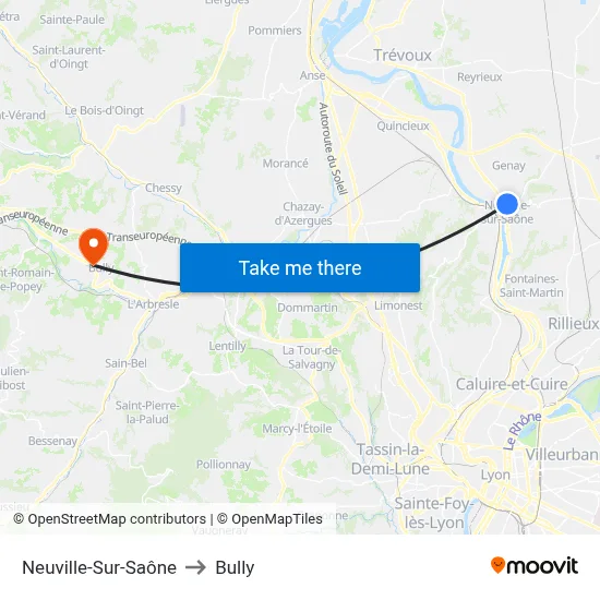 Neuville-Sur-Saône to Bully map