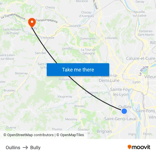 Oullins to Bully map