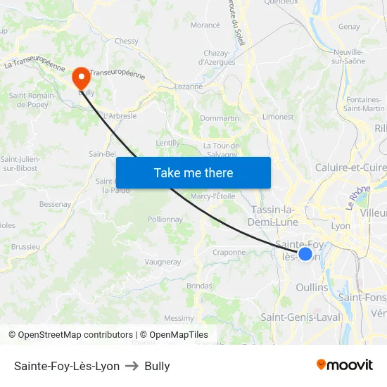 Sainte-Foy-Lès-Lyon to Bully map