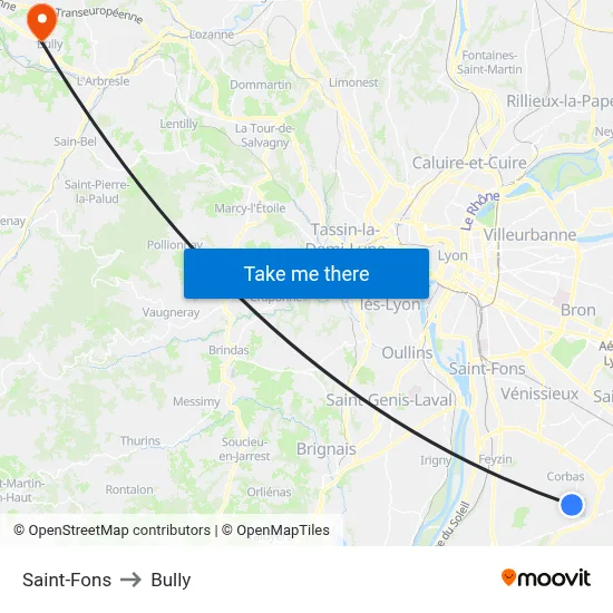 Saint-Fons to Bully map