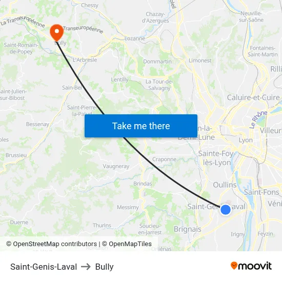 Saint-Genis-Laval to Bully map