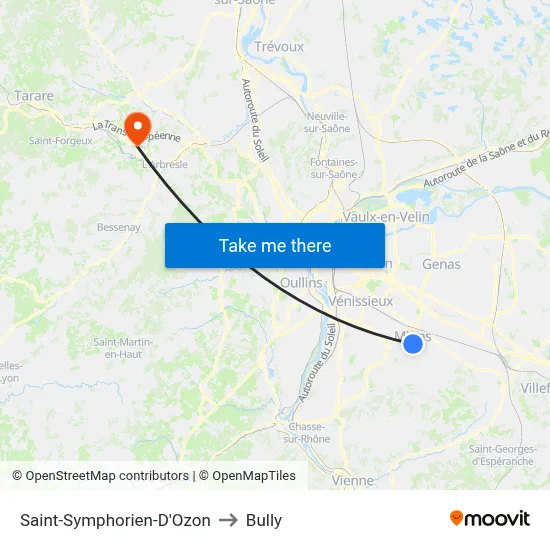 Saint-Symphorien-D'Ozon to Bully map