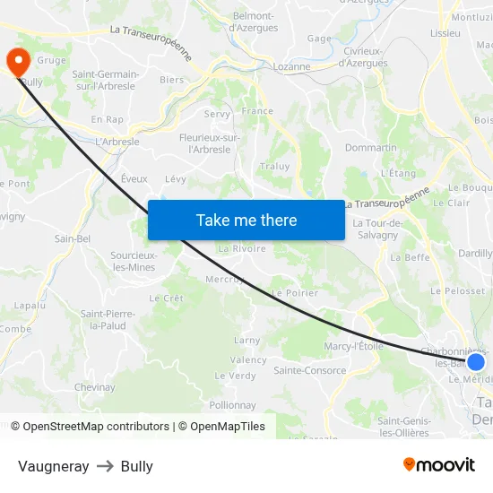 Vaugneray to Bully map