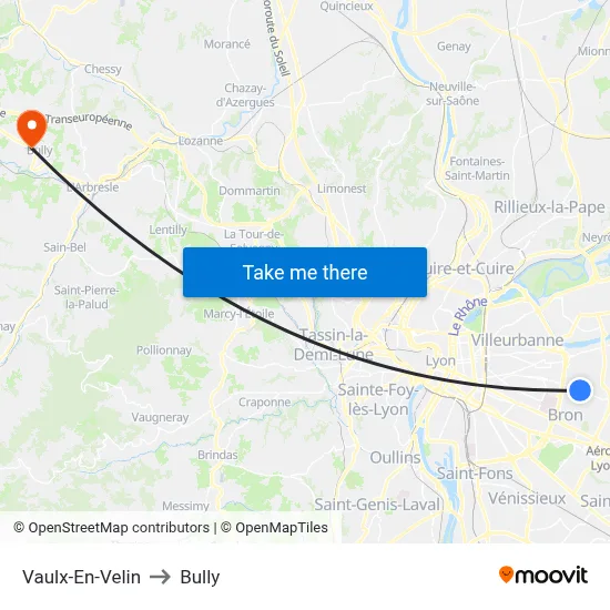 Vaulx-En-Velin to Bully map