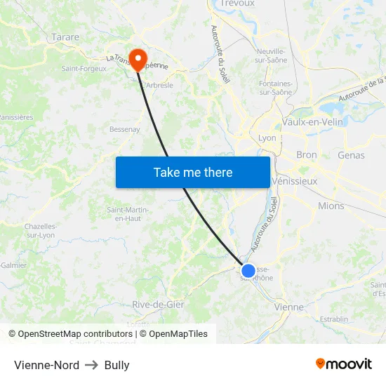 Vienne-Nord to Bully map