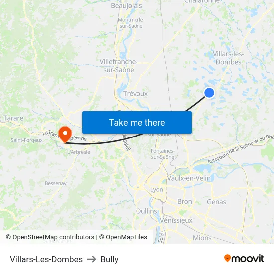 Villars-Les-Dombes to Bully map