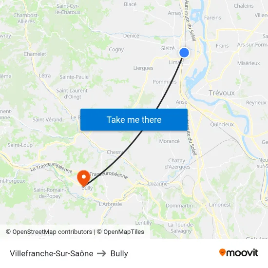 Villefranche-Sur-Saône to Bully map