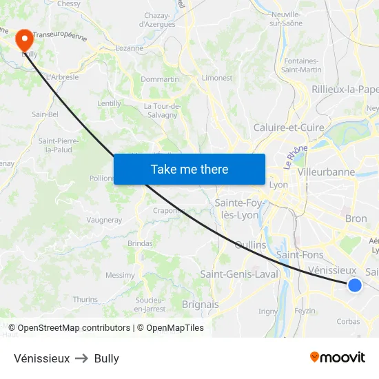 Vénissieux to Bully map