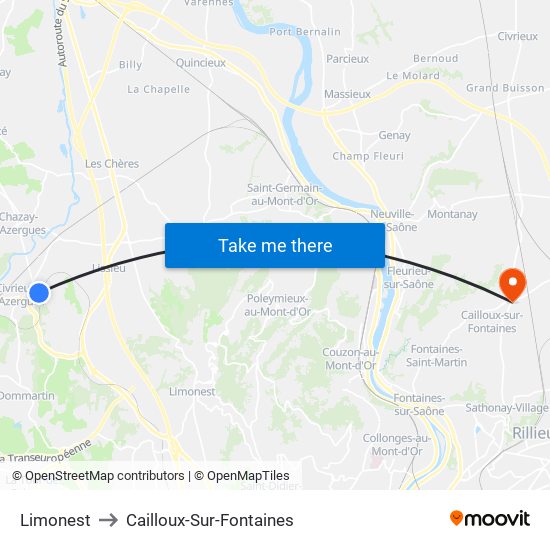 Limonest to Cailloux-Sur-Fontaines map