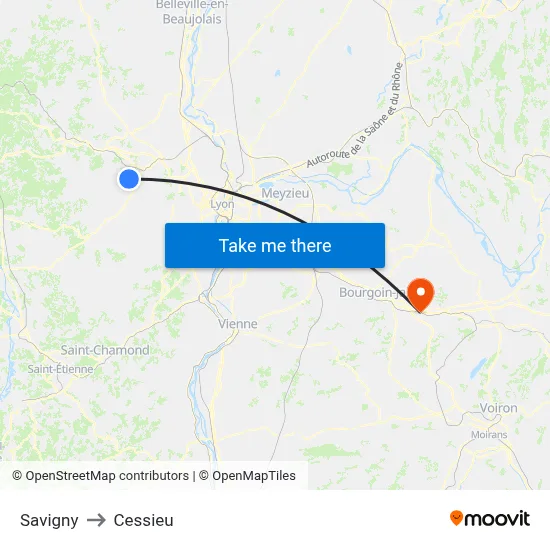 Savigny to Cessieu map