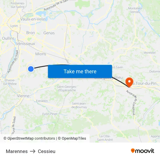 Marennes to Cessieu map
