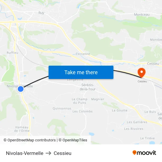 Nivolas-Vermelle to Cessieu map