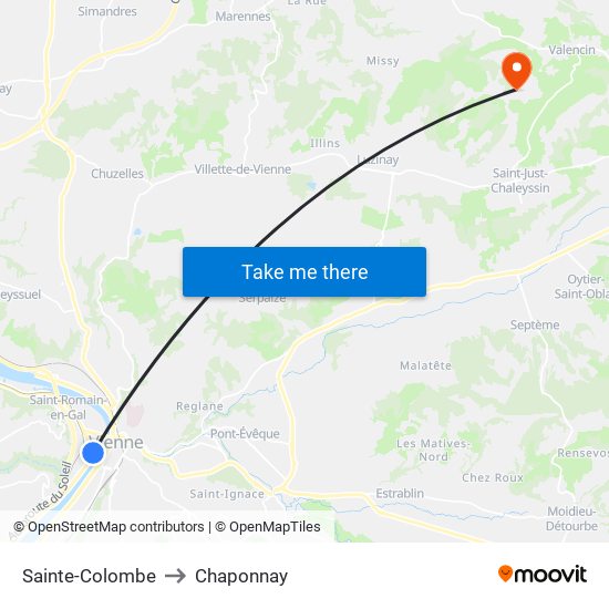 Sainte-Colombe to Chaponnay map