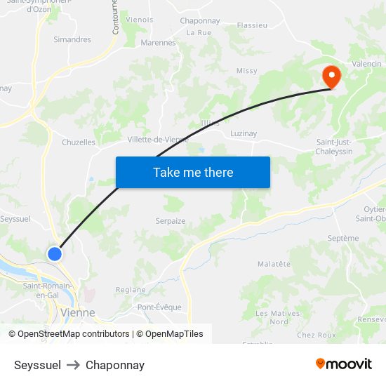 Seyssuel to Chaponnay map