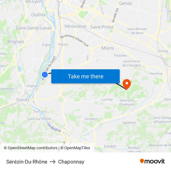 Sérézin-Du-Rhône to Chaponnay map