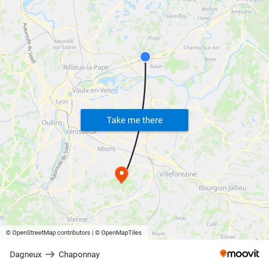 Dagneux to Chaponnay map