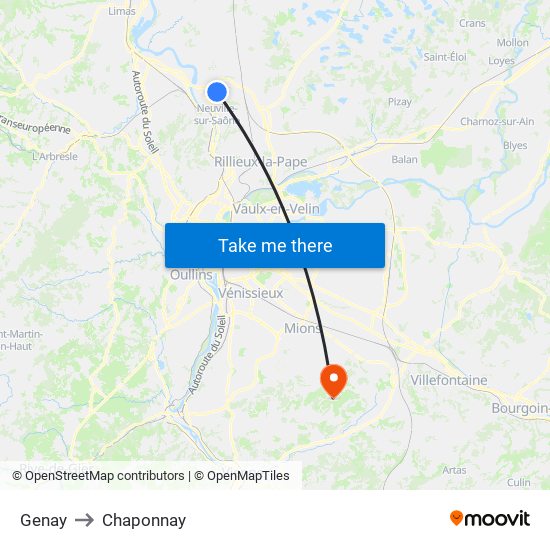 Genay to Chaponnay map